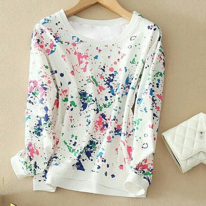 Multicolor Round Neck Splash Print Full Sleeves T Shirt