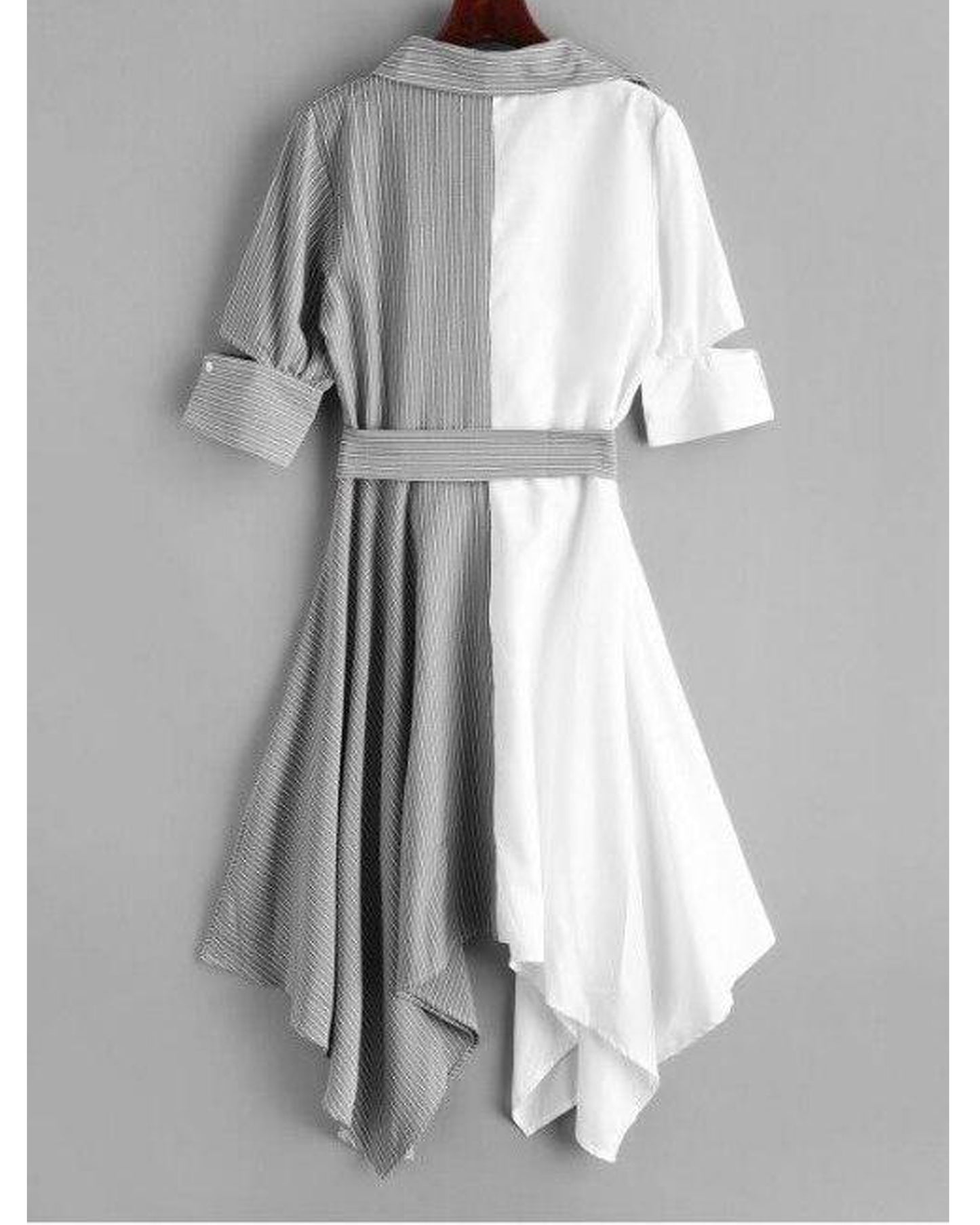 Grey Lines & White Stylish Half -Half Design Western Midi Dress For Womens & Girls